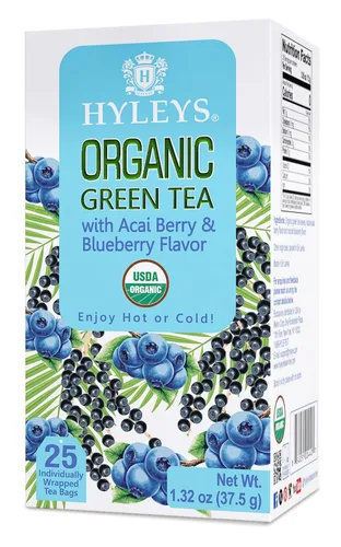 Hyleys Té verde orgánico sabor a bayas de acai y arándanos - 25 bolsas de té