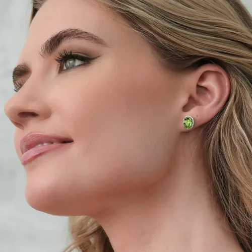 Miniatura 4 de Gem Stone King 3-5 Cttw Gemstone Birthstone Halo Earrings For Women 9X7MM Oval Cut 925 Sterling Silver Fine Jewelry Gifts for Her Mom Women Wife