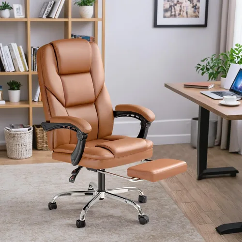 Miniatura 7 de Furmax Silla de oficina ejecutiva con reposapiés, silla de oficina grande y alta, sillas ergonómicas de escritorio de oficina en casa, silla Marrón