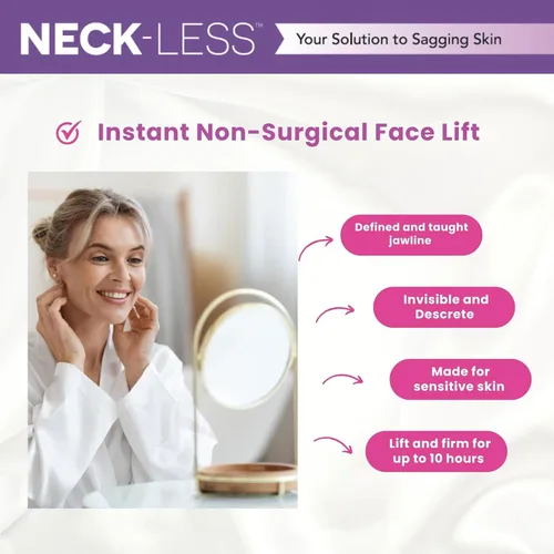 Miniatura 2 de Cinta facial profesional NECK-LESS - Sistema patentado de estiramiento facial, tiras invisibles de mejora para mandíbula y cuello (10 tiras)