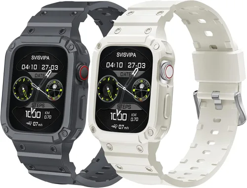 [2 Pack] Correa con Funda Compatible para Apple Watch 45mm 44mm 42mm iWatch Series 8 7 SE 6 5 4 3 2 1 Correa, Correa Deportiva para Hombre Mujer con