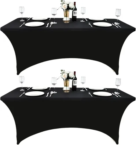 Miniatura 55 de Paquete de 2 Cubiertas de Mesa de Spandex de 4 pies para Mesas Plegables Rectangulares - Manteles Elásticos Ajustados Resistentes a las Arrugas