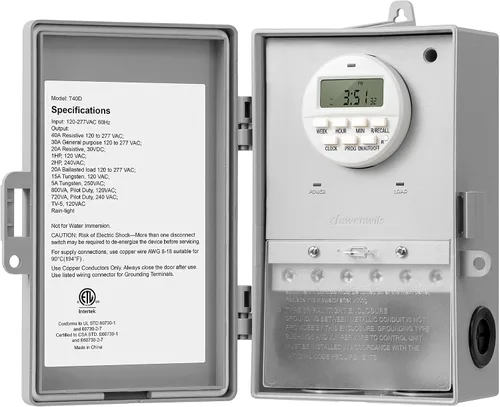 DEWENWILS Temporizador para Bomba de Piscina, Caja de Temporizador Digital, 2HP 40A 120-277 VAC, Temporizador Programable de 7 Días con 20