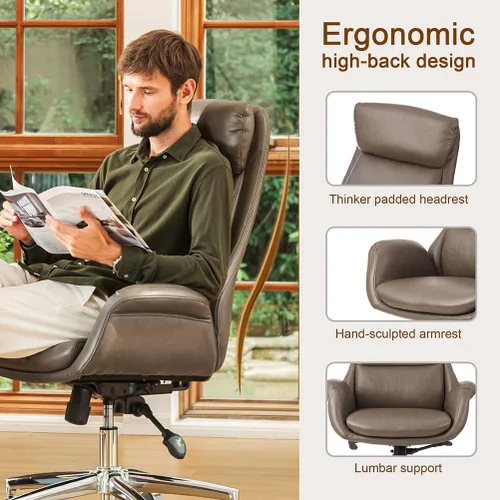 Miniatura 3 de Glitzhome Mid-Century - Silla de oficina giratoria ajustable de piel sintética con respaldo alto, silla de trabajo ajustable con soporte lumbar