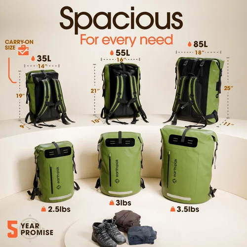 Miniatura 2 de Earth Pak Mochila impermeable - Mochila de senderismo resistente - Bolsa con cierre enrollable - Bolsa seca acolchada con carcasa impermeable