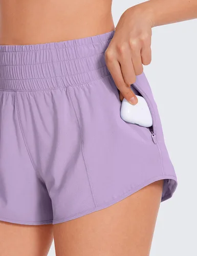 Miniatura 64 de CRZ YOGA Pantalones cortos de correr de cintura alta para mujer de 2.5 pulgadas, forro de malla de secado rápido para entrenamiento deportivo