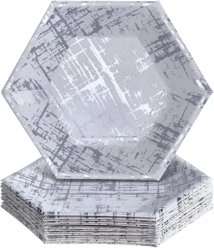 Miniatura 7 de Elegante vajilla desechable - Colección Ártico, platos llanos hexagonales, oro rosa