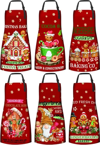 Miniatura 8 de 6 Pcs Christmas Aprons for Women Xmas Tree Aprons with Pockets Vintage Adjustable Baking Supplies for Adults
