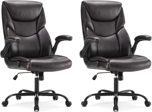 Miniatura 9 de DUMOS Silla de oficina de piel sintética, sillas de escritorio ergonómicas ejecutivas para computadora con reposabrazos abatibles ajustables, silla