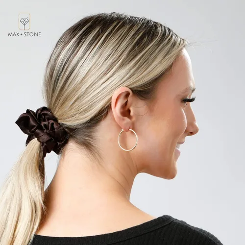Miniatura 3 de MAX + STONE - Aretes de aro de oro macizo de 14 quilates para mujer, aretes de aro de oro amarillo o blanco de 14 quilates con parte superior