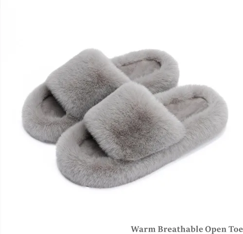 Miniatura 6 de Pantuflas de espuma viscoelástica para mujer, pantuflas de dormitorio para mujer, mullidas, cómodas, con forro de piel sintética, suela