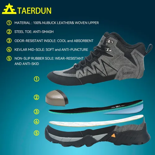 Miniatura 6 de Botas de trabajo con punta de acero para hombre, botas de seguridad para hombres con antideslizantes, zapatos de trabajo cómodos para construcción