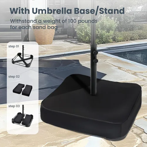 Miniatura 4 de PHI VILLA Sombrilla de patio grande de 15 pies con base y luces solares, paraguas rectangular de doble cara para exteriores con 36 luces LED, Beige