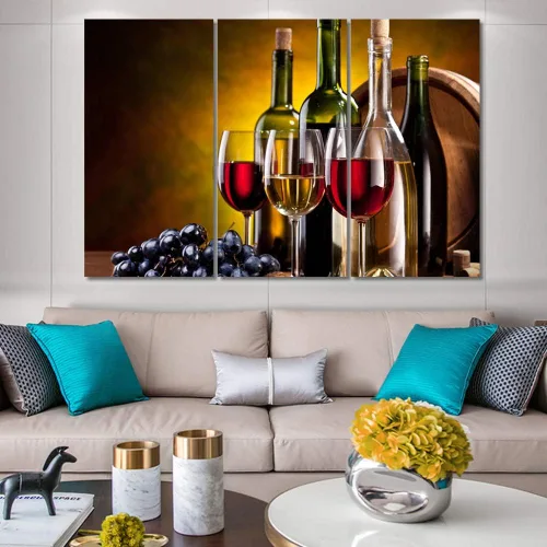 Miniatura 89 de Obra de arte para paredes del hogar, 3 paneles de letras de vino tinto, pinturas de corcho, impresiones HD, arte de pared de corcho de vino sobre