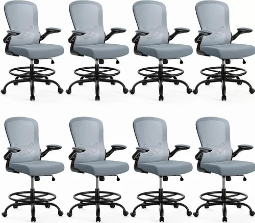 Miniatura 22 de ErGear Silla de dibujo, silla de escritorio de pie con reposabrazos abatibles, silla de escritorio alta altura ajustable, silla de oficina alta Negro