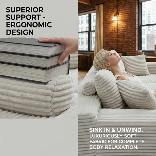 Miniatura 3 de Sofá modular de nube, sofá seccional sin hueso para sala de estar, sofá de espuma viscoelástica de tela de pana, sin montaje, de lujo, moderno