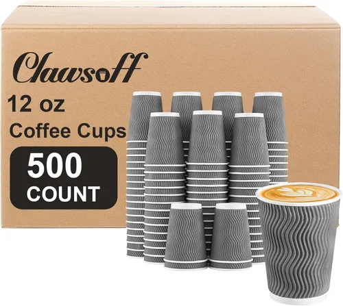 Miniatura 9 de Clawsoff Paquete de 90 tazas de café desechables de 16 onzas sin tapas, tazas de café de papel ondulado aislado gris de 16 onzas, tazas de papel