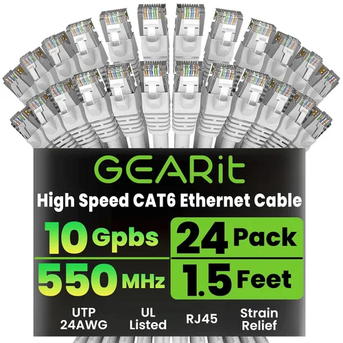 Miniatura 12 de GearIT Cable Ethernet Cat 6 de 1.5 pies y 18 pulgadas (paquete de 24) - Cable de conexión Cat6, cable de conexión Cat 6, cable Cat6, cable Ethernet