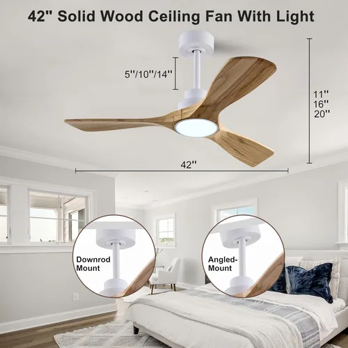 Miniatura 6 de QUTWOB Ventilador de techo de madera de 42 pulgadas con luces y control remoto, motor DC silencioso de 3 aspas, ventiladores de techo para patio