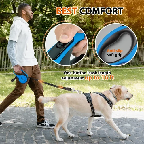 Miniatura 5 de Correa retráctil para perro con cable a prueba de mordidas, correa para caminar para mascotas con dispensador de bolsas de excrementos, correas