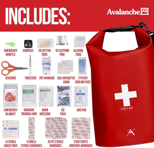Miniatura 5 de Avalanche Kit de primeros auxilios en bolsa seca, kit de suministros de emergencia de 103 piezas en bolsa impermeable para el hogar, automóvil, Camo