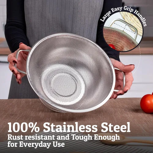 Miniatura 5 de PriorityChef Premium - Colador de acero inoxidable de 4 cuartos para cocina, colador duradero para arroz y pasta con asa, resistente al óxido y apto