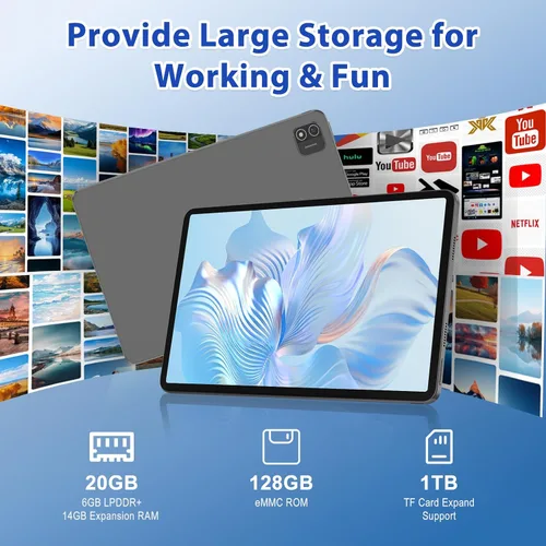 Miniatura 5 de Tablet Android 15, Tablet de 11 Pulgadas con 8000 mAh, Octa-Core, 20 GB RAM 128 GB ROM Expansión de 1 TB, 1920x1200, 5MP+8MP, WiFi 2.4G/5G, Soporte