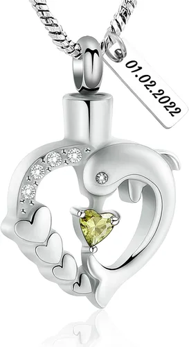 Miniatura 34 de Yinplsmemory Collar de urna de corazón de delfín para cenizas para mujer, colgante de urna de corazón de cristal, collar de recuerdo de cenizas