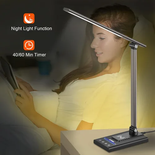 Miniatura 6 de AFROG - Lámpara de escritorio LED multifuncional de 5ª generación con cargador inalámbrico de carga rápida de 10 W, puerto de carga USB, 1800 lux
