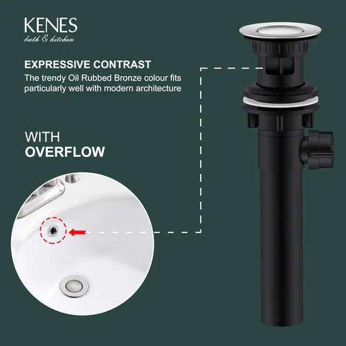Miniatura 3 de KENES Conjunto de tapón de drenaje para lavabo de baño con varilla de elevación, drenaje de lavabo de níquel cepillado con desbordamiento, conjunto