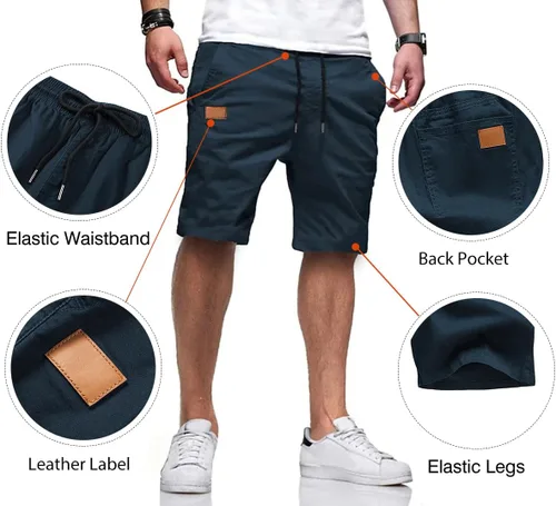 Miniatura 3 de JMIERR - Pantalones cortos informales para hombre, pantalones cortos de golf, pantalones chinos con cordón, de tela de sarga elástica, para verano