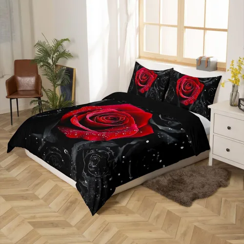 Miniatura 2 de Feelyou - Juego de funda de edredón con estampado floral de rosas - Funda de edredón romántica para niños, niñas, adolescentes, decoración del Multi