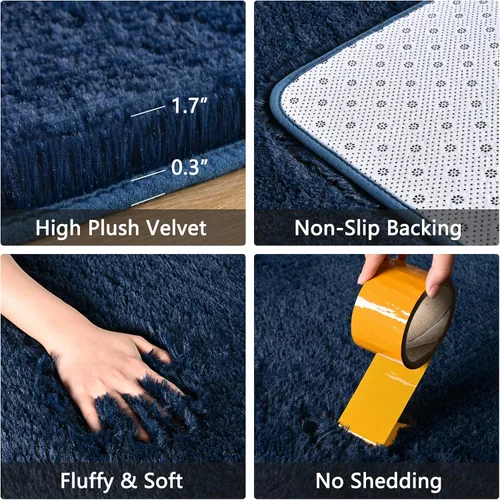 Miniatura 4 de Alfombras de Pasillo Suaves de Color Azul Marino para Dormitorio, Alfombra de Cabecera de 2x6 pies, Alfombras Esponjosas de Felpa, Alfombra de Área