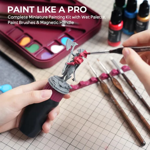 Miniatura 3 de Nicpro Kit profesional de pintura en miniatura con paleta húmeda, mango de pintura en miniatura y 11 pinceles de pintura de detalle, cepillo seco