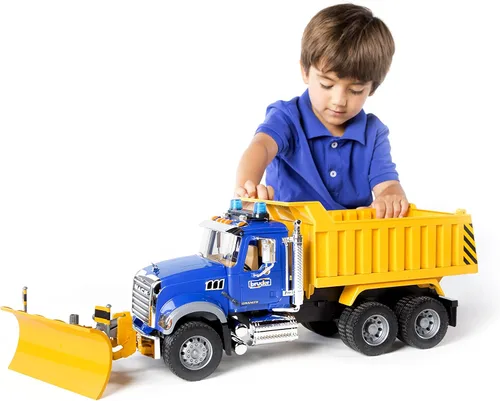 Miniatura 6 de Bruder 02815 Camión Volquete Mack Granite Escala 1:16, Camión de Juguete Ultra Realista para Construcción y Juego en la Granja Duradero para Uso