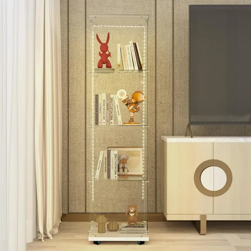 Miniatura 12 de Vitrina de cristal con 3 estantes con 2 puertas, vitrina de cristal transparente para sala de estar, dormitorio, 49.49 x 31.77 x 14.37 pulgadas