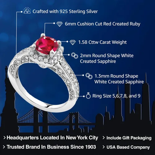 Miniatura 106 de Gem Stone King Anillo de compromiso de plata de ley 925 de 0.236 in con piedra natal y zafiro blanco creado con acento Anillo de compromiso