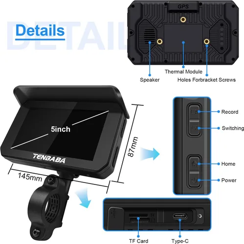 Miniatura 5 de Pantalla Carplay para motocicleta, inalámbrica Apple CarPlay y Android Auto de 5 pulgadas, navegación GPS para motocicleta, pantalla CarPlay