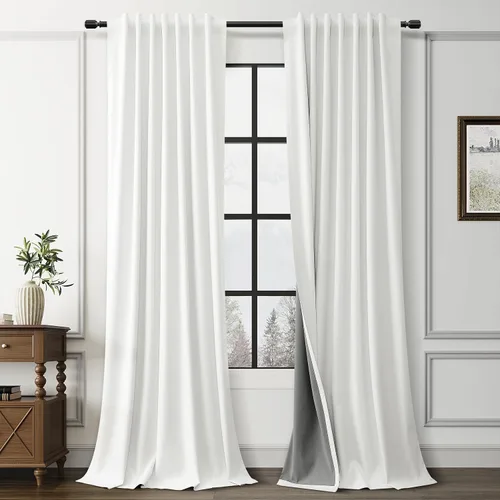 Miniatura 55 de Guken Cortinas opacas de lino, 2 paneles rústicos, elegantes, 100% opacas, con aislamiento térmico, banda de ganchos y trabilla trasera, 52 x 84