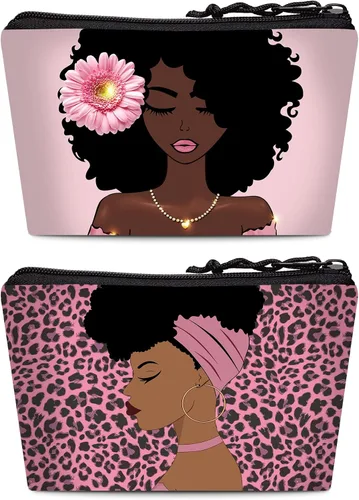 Bolsa de maquillaje Melanin para mujer, bolsa de cosméticos impresa portátil, bolsa de aseo de viaje, bolsa organizadora de maquillaje para mujeres,