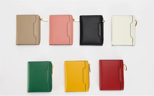 Miniatura 6 de Billeteras delgadas y pequeñas de cuero con bolsillo, tarjetero, plegable, triple, monedero para mujer con cremallera (negro)