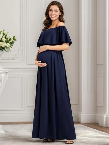 Miniatura 4 de Ever-Pretty Vestido casual de maternidad con hombros descubiertos y mangas abullonadas con cintura fruncida en una línea hasta el suelo 01802-EY