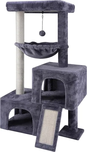 Miniatura 9 de AIWIKIDE Árbol para gatos con juguete para rascar y centro de actividades, torre para gatos con postes para rascar cubiertos de yute, color beige