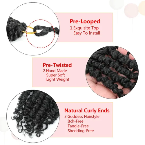Miniatura 4 de Fulcrum Pelo de ganchillo Passion Twist de 8 pulgadas, 9 paquetes de cabello pretrenzado y prerrizado para mujeres negras (8 pulgadas