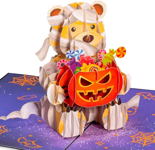 Paper Love Tarjeta desplegable de Halloween, oso 3D, para celebraciones espeluznantes, truco o trato, adultos y niños, cubierta de 5 x 7 pulgadas,