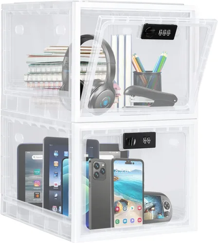 Miniatura 8 de Lalifebuss Cajas con cerradura de combinación para artículos personales, caja de almacenamiento con cerradura para casillero de Blanco