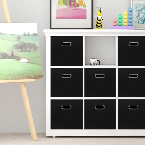 Miniatura 5 de Cubos de almacenamiento de tela negra, 11 x 11 x 11 pulgadas, canastas organizadoras de tela con asa, cesta plegable para armario o caja