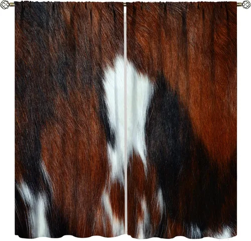 Miniatura 13 de YCness Cortinas con estampado de vaca, cortinas de piel de vaca, piel de animal marrón, estampado de vaca occidental, granja rústica, tratamientos