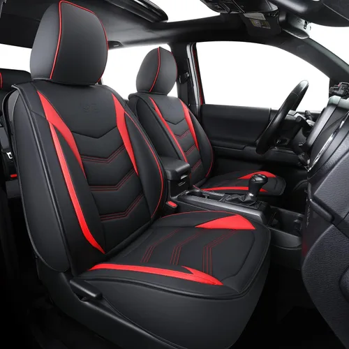 Miniatura 2 de LUCKYMAN CLUB Fundas de asiento solo delanteras para Tacoma 2005-2023 con piel sintética impermeable (solo delantero, rojo)