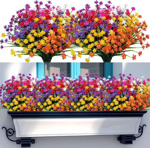 Lnoicy 20 flores artificiales para exteriores, decoración de flores de plástico, resistentes a los rayos UV, plantas artificiales para interiores y